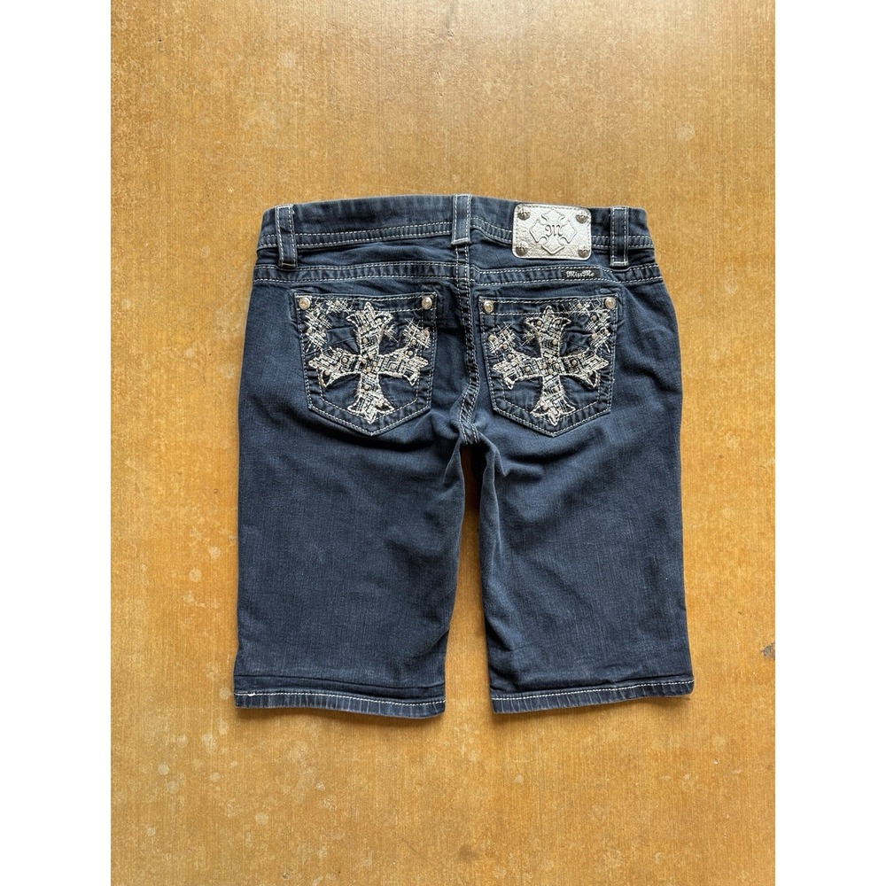 Miss Me Easy Bermuda Denim Shorts Biker Y2K Goth Grunge Crosses 29W